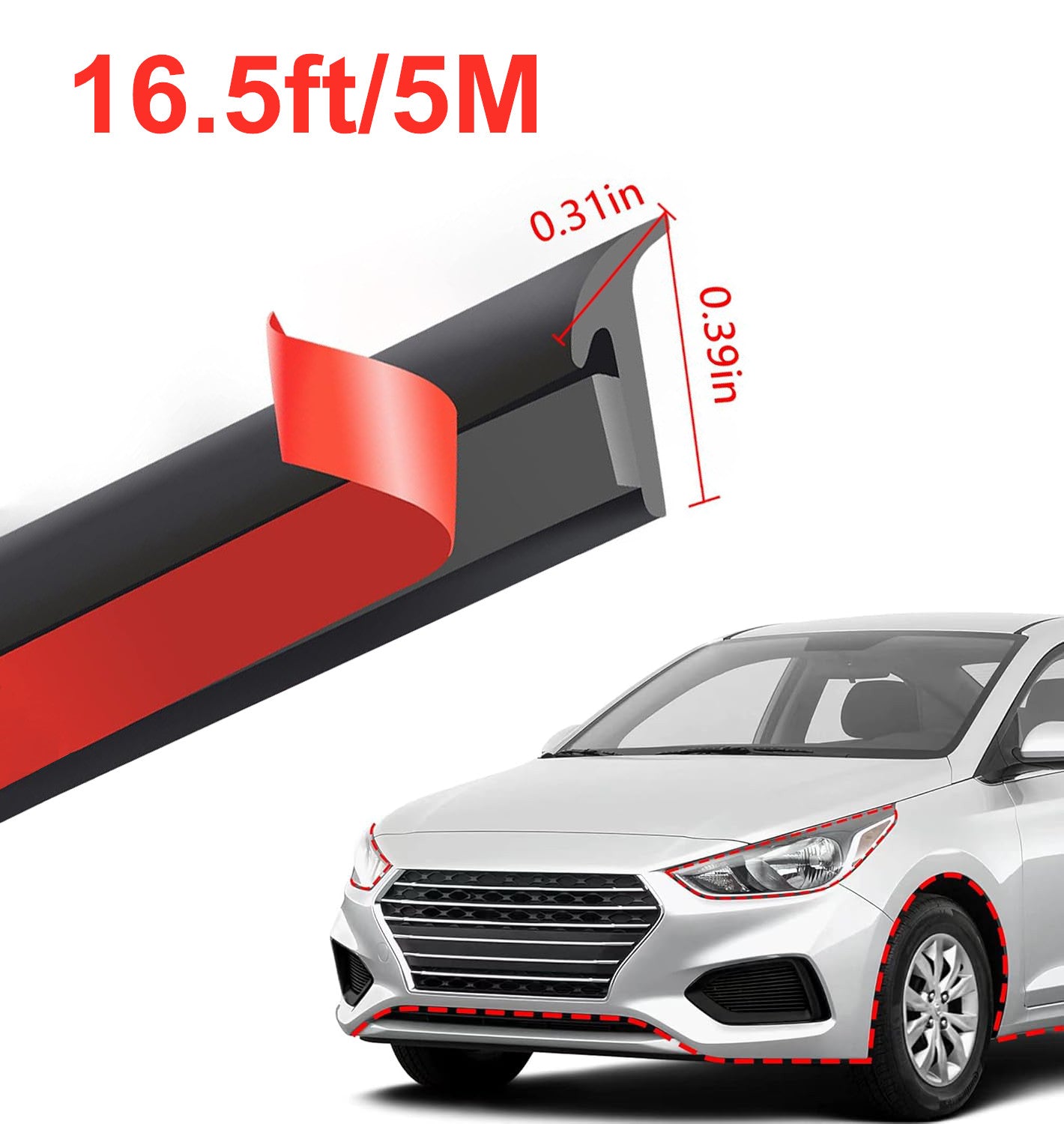 16.5ft Rubber T Shape for Benz Car Door Headlight Seal Strip Edge Moulding Trims