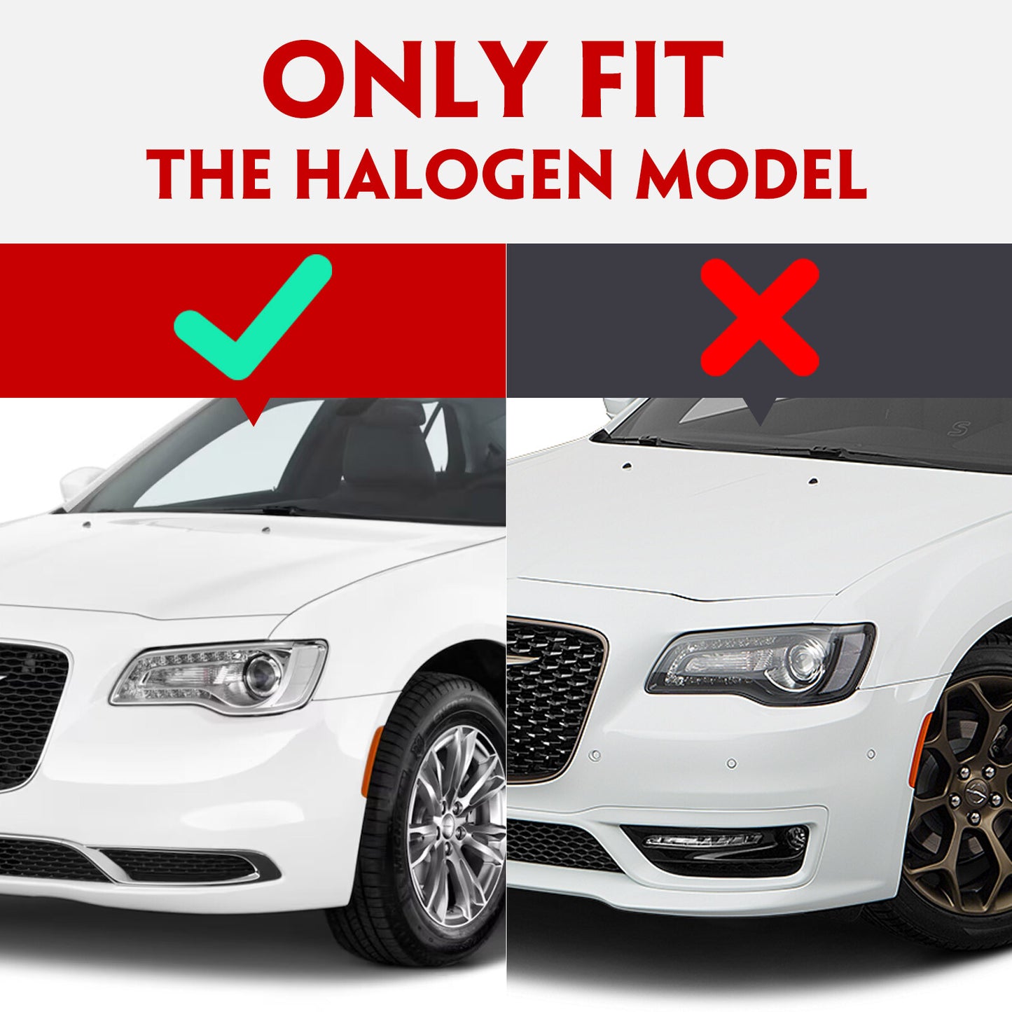 2015 - 2023 for Chrysler 300 Chromium Halogen LED DRL Projector Headlight (LH)