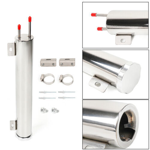 2x13 Polished Stainless Steel Radiator Coolant Overflow Catch Puke Tank 20OZ