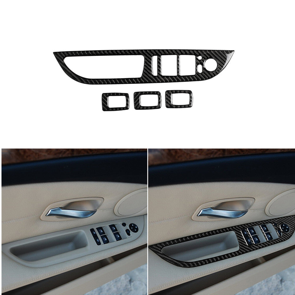 4x carbon fiber power window switch trim for BMW 5 Series E60 2005-2011