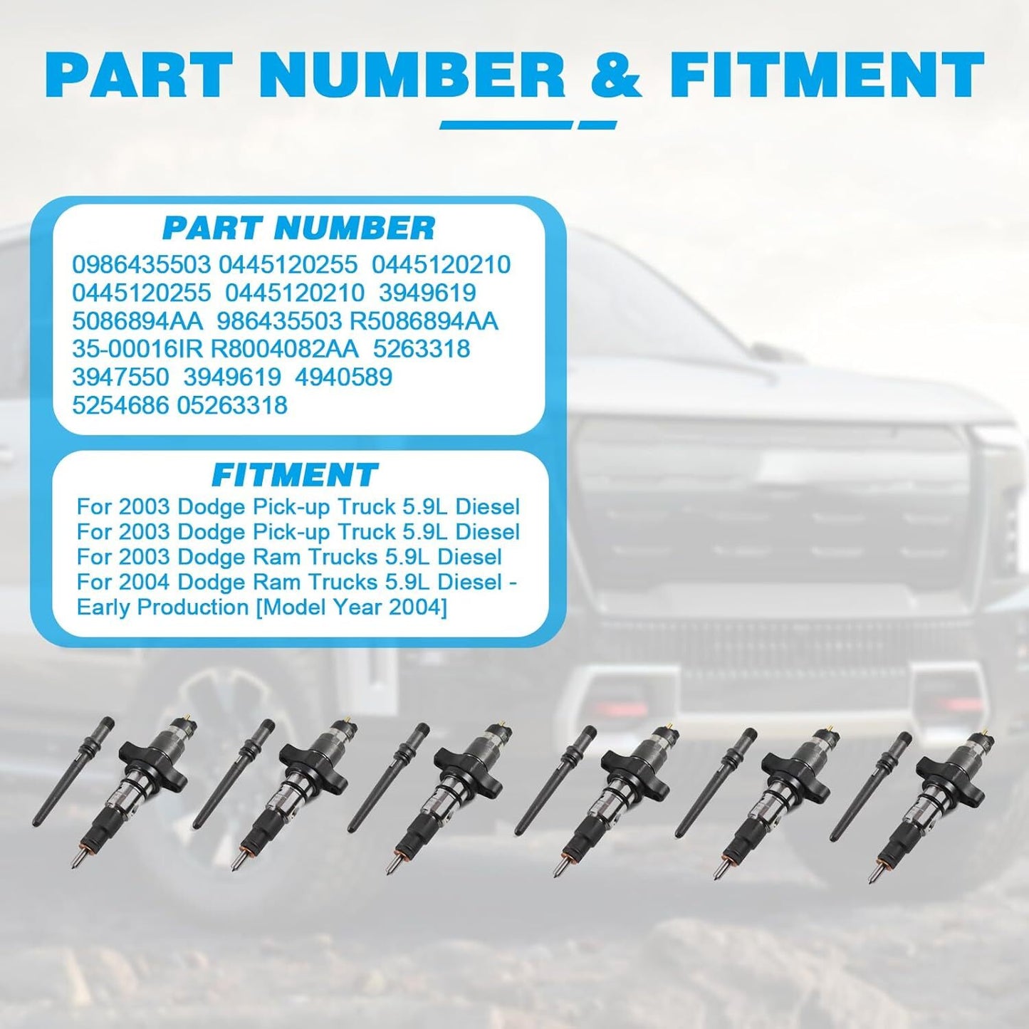 6PCS Fuel Injector 0445120255 For 2003-2004 for Dodge for Ram 2500 3500 5.9L