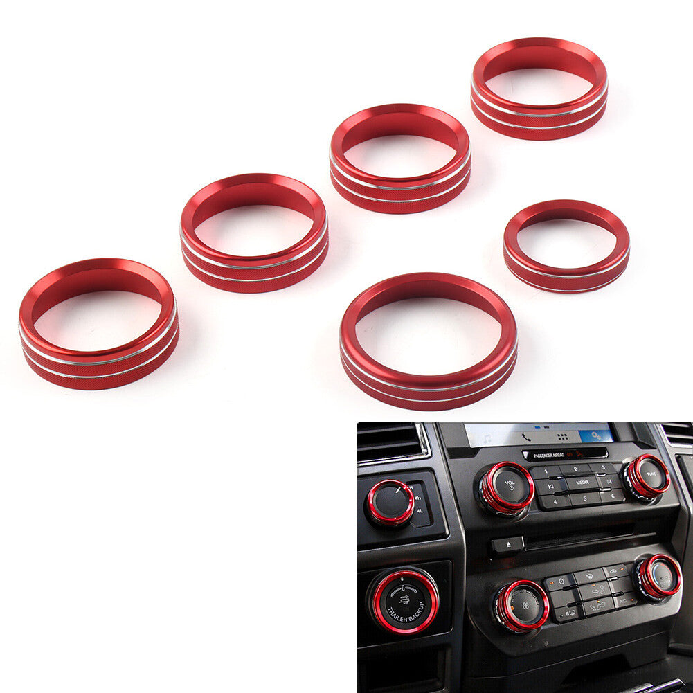6Pcs Air Conditioner Switch CD Button Ring Knob Trim for Ford F150 XLT 2015-2020