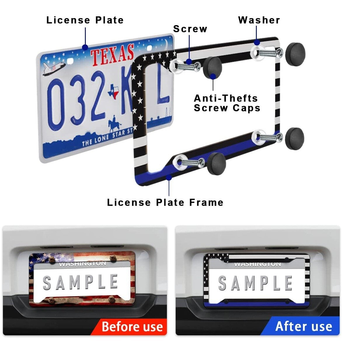 2X for Nissan Accessories American Flag Patriotic Car License Plate Frame Cover