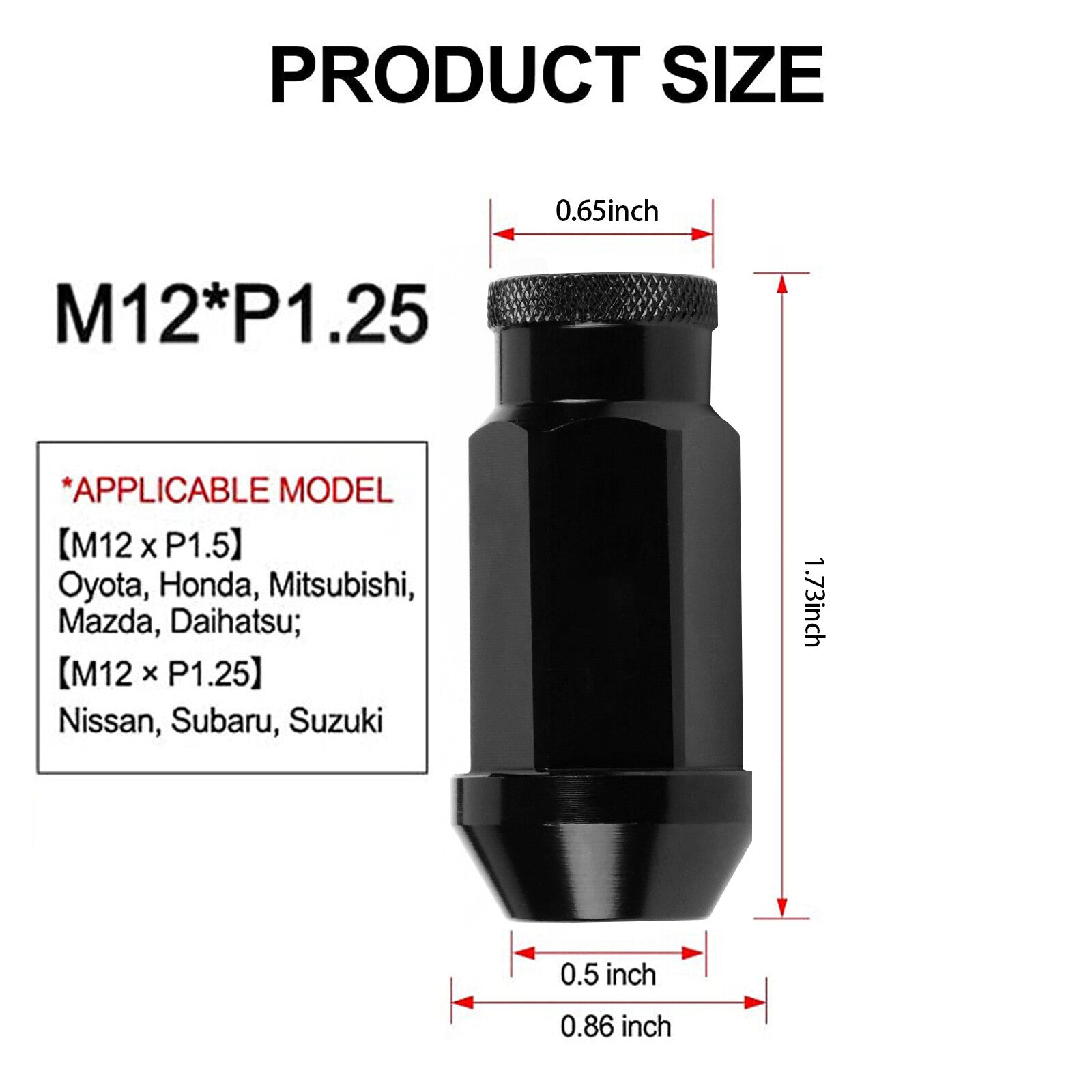 20pcs Black Extended Open End Steel Wheel Lug Nuts M12x1.25 for Toyota for Honda