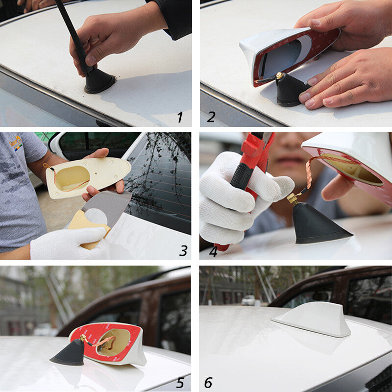 Red Universal Shark Fin Roof Antenna Aerial FM/AM with Radio Signal Decor NEW