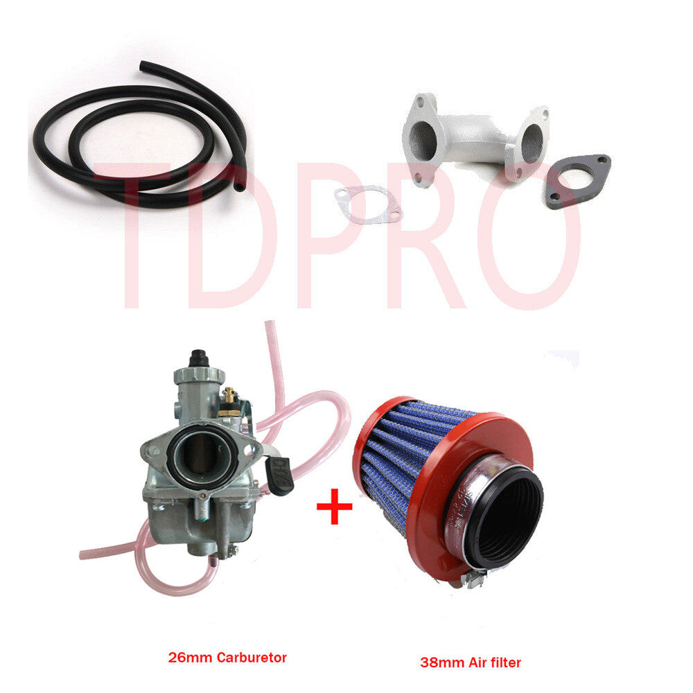 Molkt 26mm carburetor air filter manifold suitable for 110, 125, 140cc, and 150 liter Apollo bicycles.