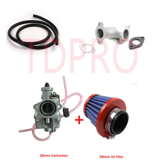 Molkt 26mm carburetor air filter manifold suitable for 110, 125, 140cc, and 150 liter Apollo bicycles.