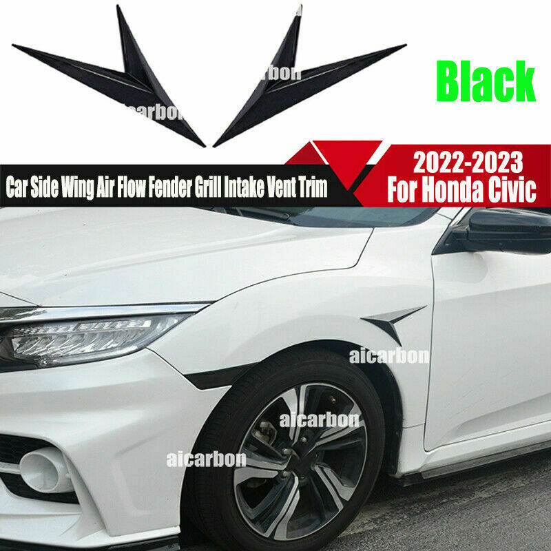 Side Wing Air Flow Fender Grill Intake Vent Trim Black for Honda for Civic 2022-2023