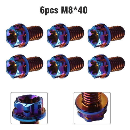 6pcs Bolts Torx Head Flange Screw M8x40mm Burn Blue For Motorcycle Bike