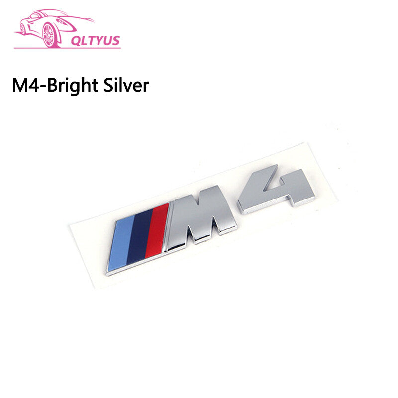 for BMW Silver Trunk Emblem M4 Small Lettering Decal Badge Set