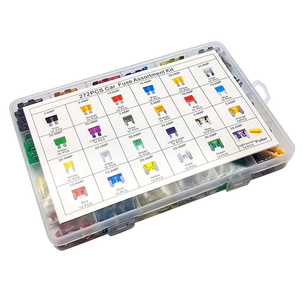 272pcs 5A10A15A20A25A30A for Mini /Small/Medium Car Mixed Standard Blade Fuse Box Kit