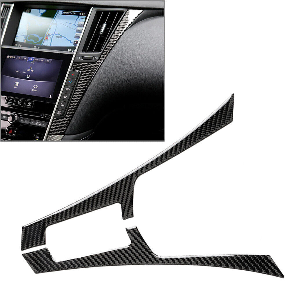 Fit for Infiniti Q50 Q60 2013-2019 2x Carbon Fiber Center Console Panel Cover Trim