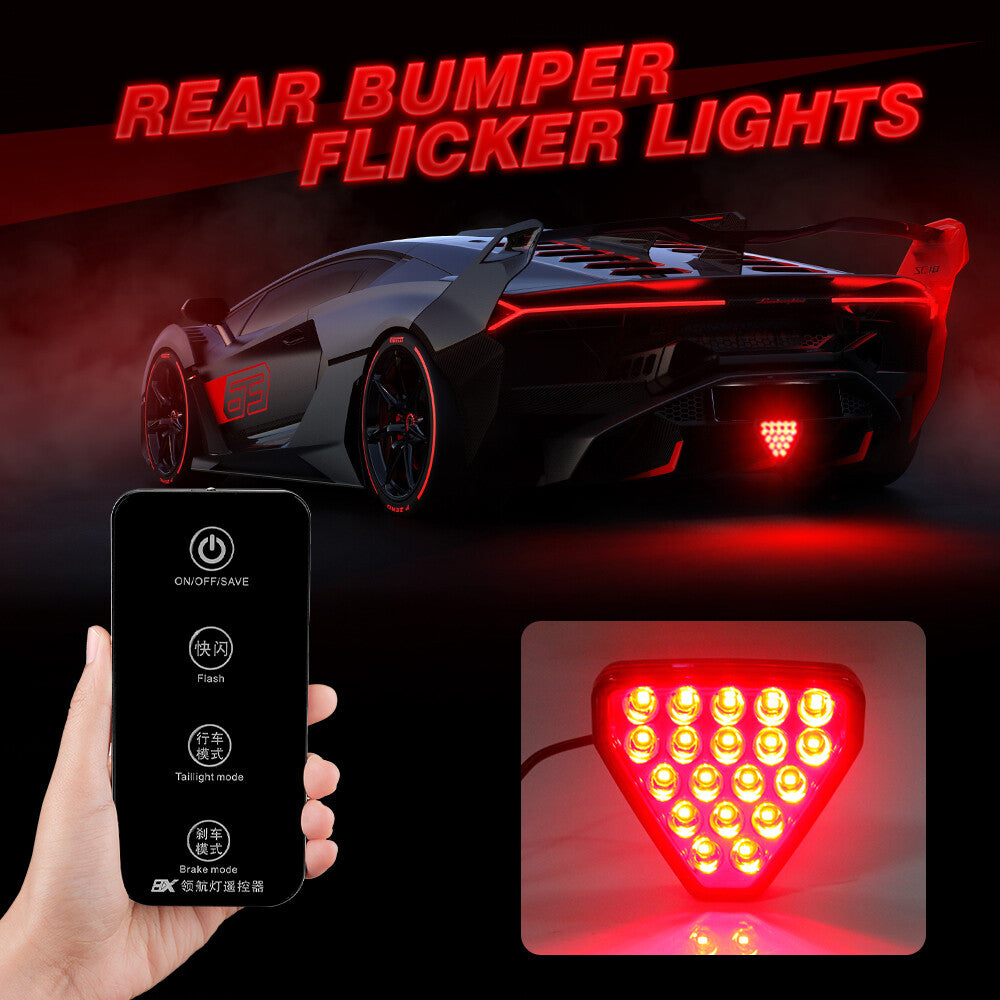 Car Triangle Rear Bumper Tail Third Brake Light 19LED Waterproof Remote Control