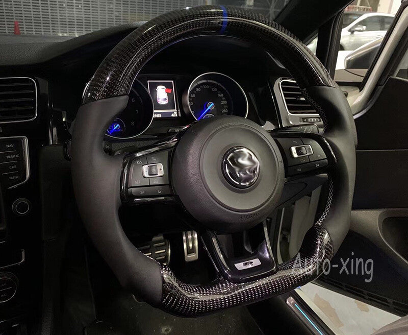 100%Real Carbon Fiber Flat Steering Wheel for VW for Golf MK7 GTI R Scirocco 2015+
