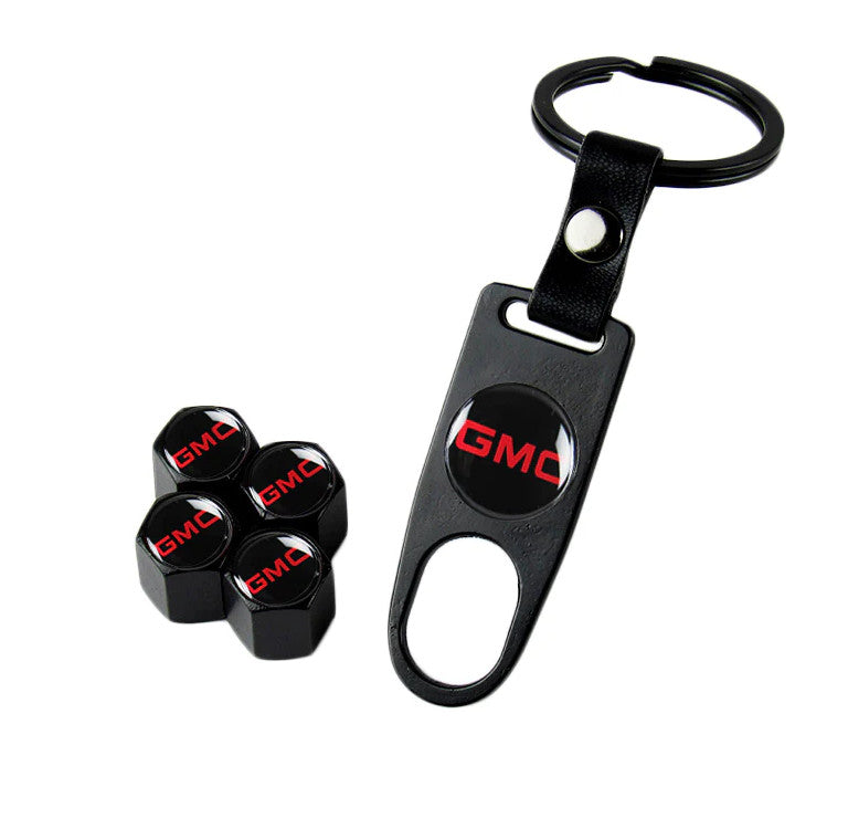 Suitable for GimCyber car wheel tire valve cover rod air cap + key ring, black and red