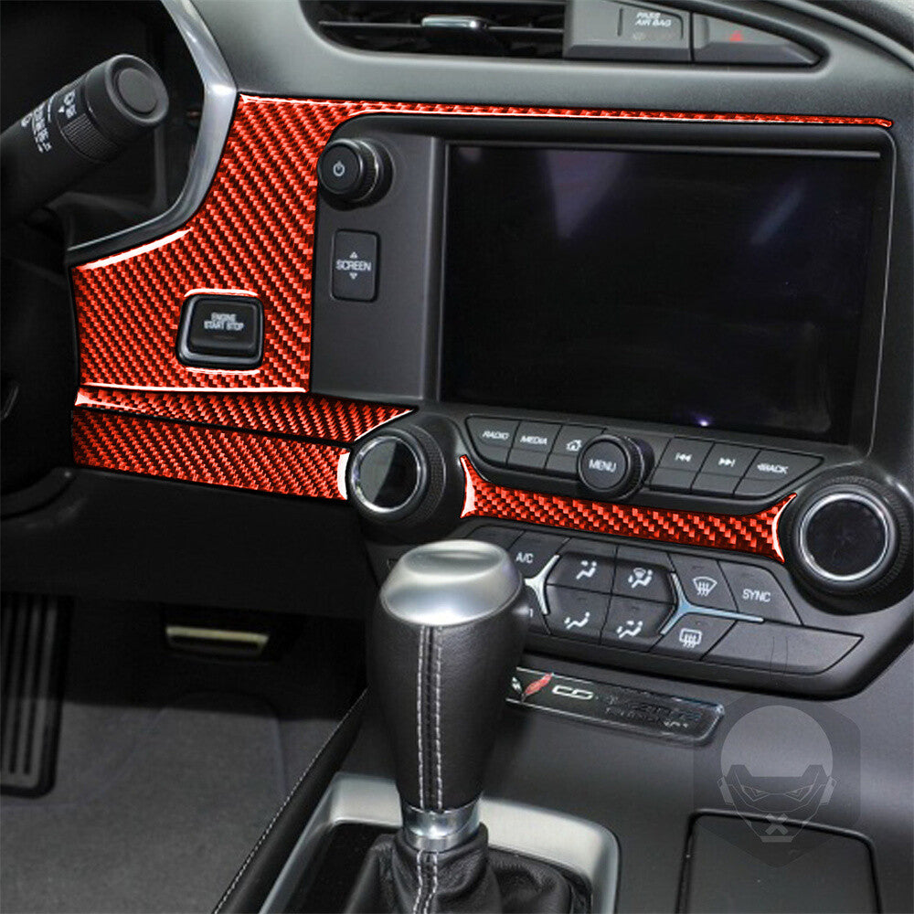 for Corvette C7 2014-2019 Central Control GPS Navigation Trim Red Carbon Fiber¡Á4