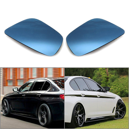 2x Fit for BMW 5Series G30 G31 2016+ Car Wing Mirror Glass Aspherical Blue Heated