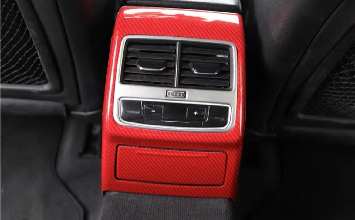 Car Rear Air Outlet Vent Frame Trim 2PCS for Audi A4L 2017-2019 Red Carbon Fiber