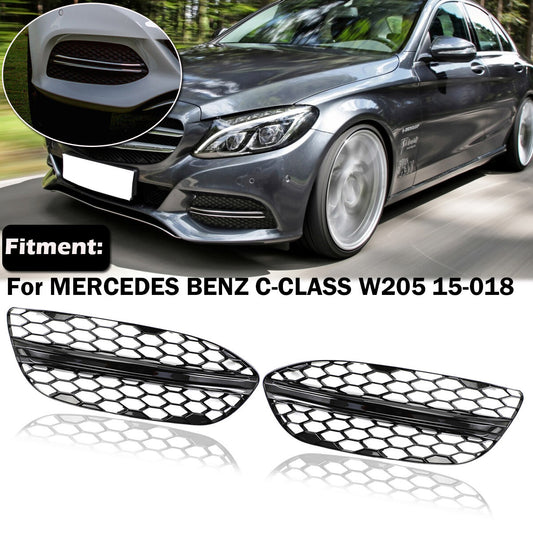 A pair of front lower bumper grille fog light covers are suitable for the for Mercedes-Benz W205 2015-2018.