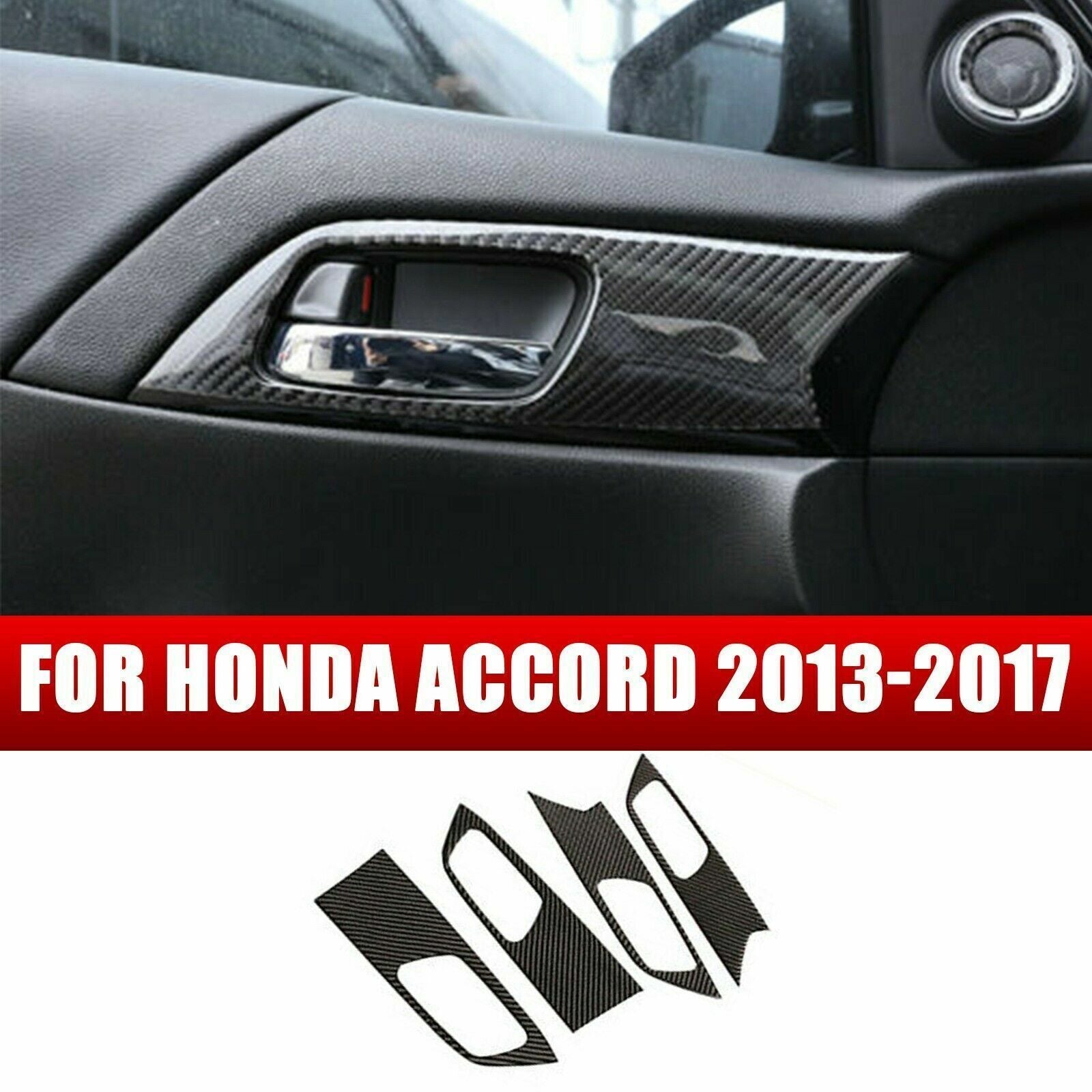 for Honda Accord 2013-17 Real Carbon Fiber Interior Door Handle Cover Trim Kit