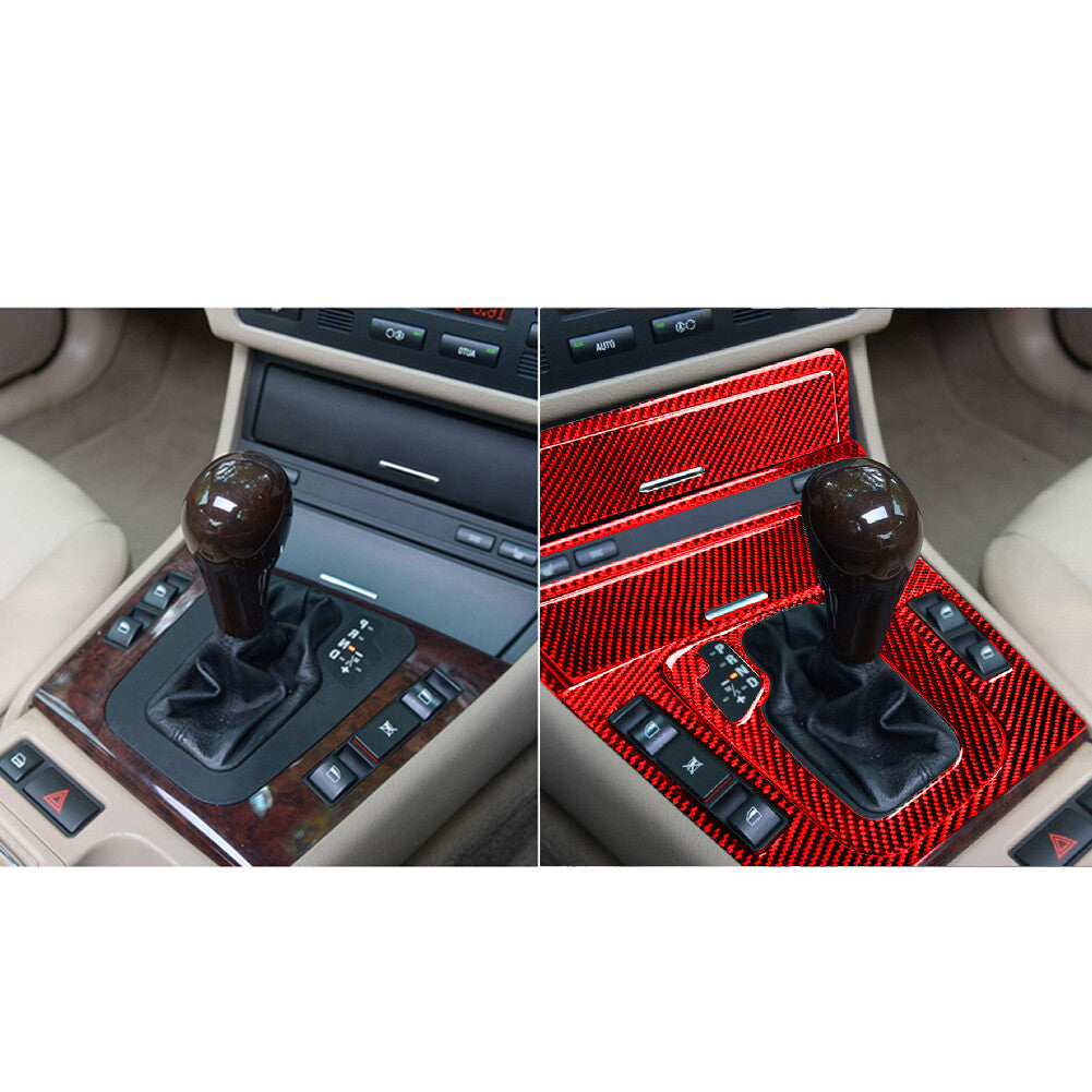 6Pcs Red Carbon Fiber Interior Gear Shift Frame Cover Trim for BMW 3Series E46