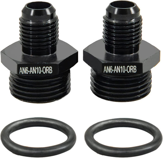 Black 6/8AN Flare to 6/8/10AN ORB Male O-ring Fuel Pump Rail Adapter Accessory (2 Pieces)