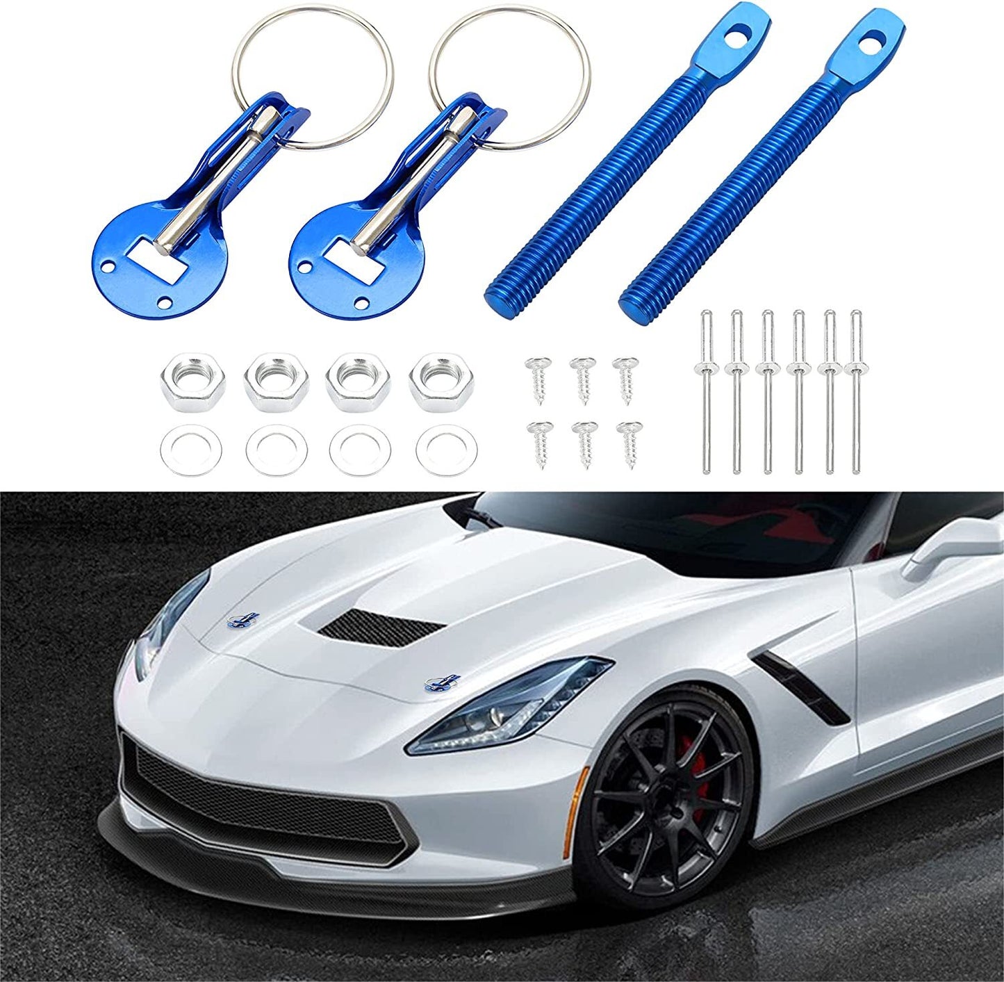 Bonnet range hood pin latch lock key kit, universal for racing