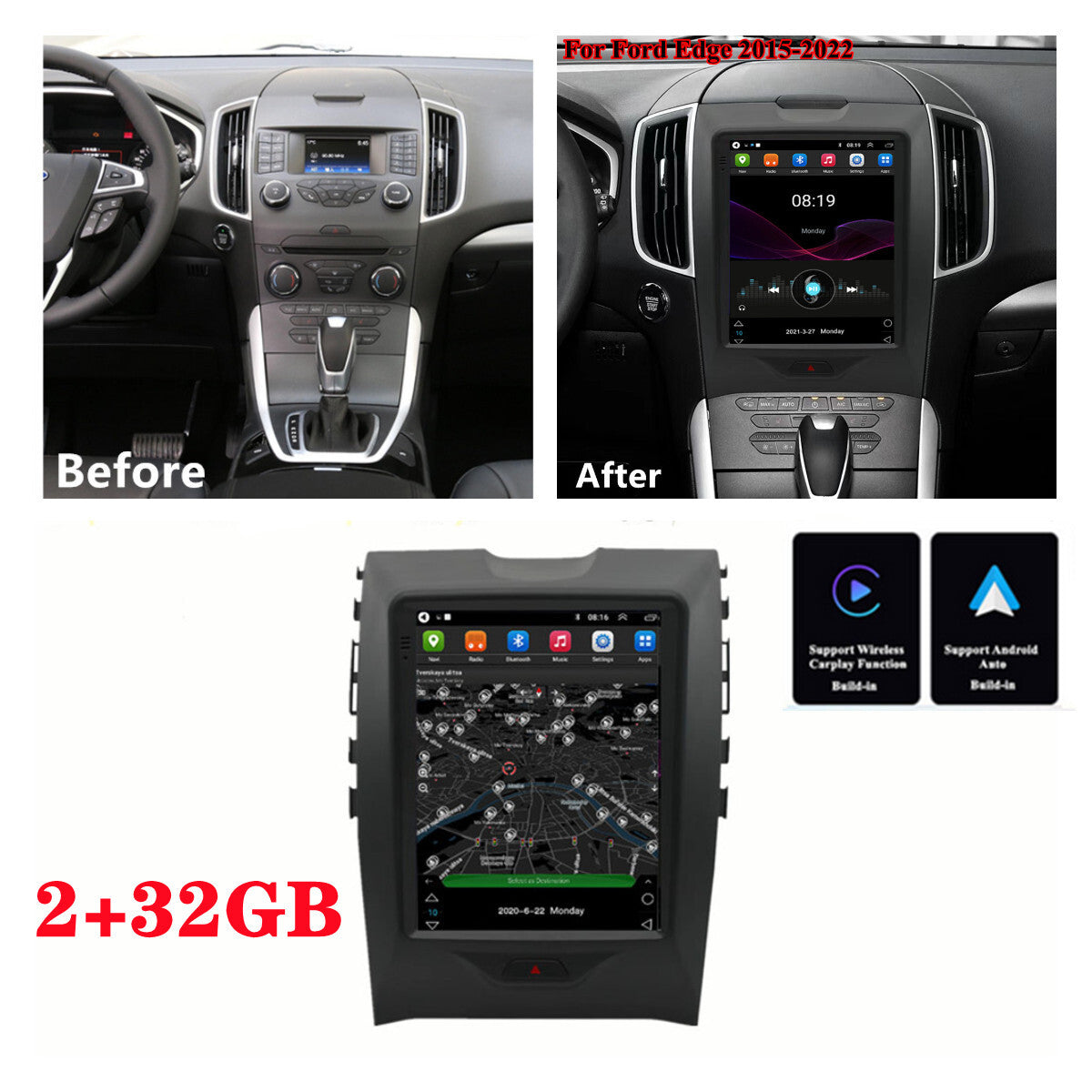 9.7 For 2015-22 for Ford Edge Carplay Android 12 Radio Stereo GPS Navigation 2+32GB