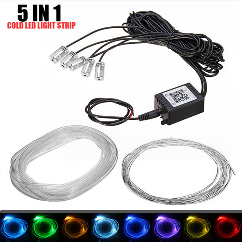 5In1 Car Phone APP Control RGB Neon LED Strip Light Tube Atmosphere Decor Lamp