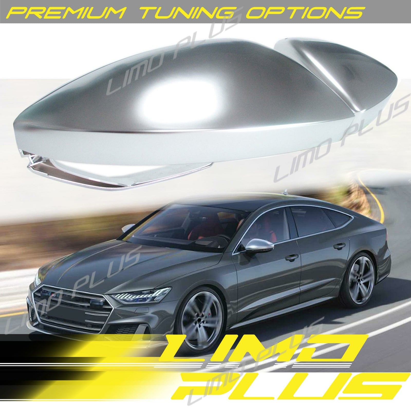 Matte chrome mirror protector for Audi C8, for A6,S6, A7, S7, and for A8 with Lane Departure Assist.
