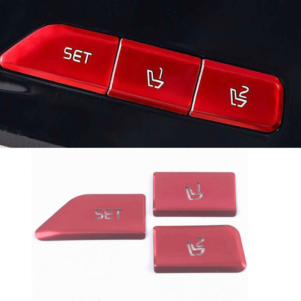 3X Red Aluminum Memory for Seat Button Switch Cover Trim for Kia Carnival 2022-2024