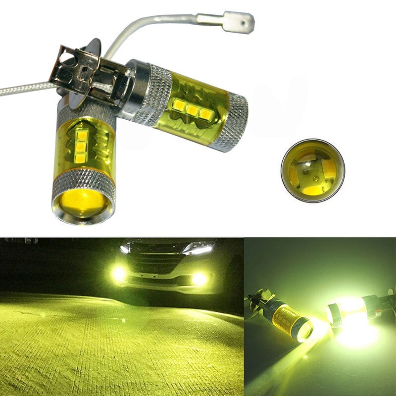 2-Piece Waterproof Car Fog LED Bulbs, Yellow High-Power 12-24V H3 80W 16