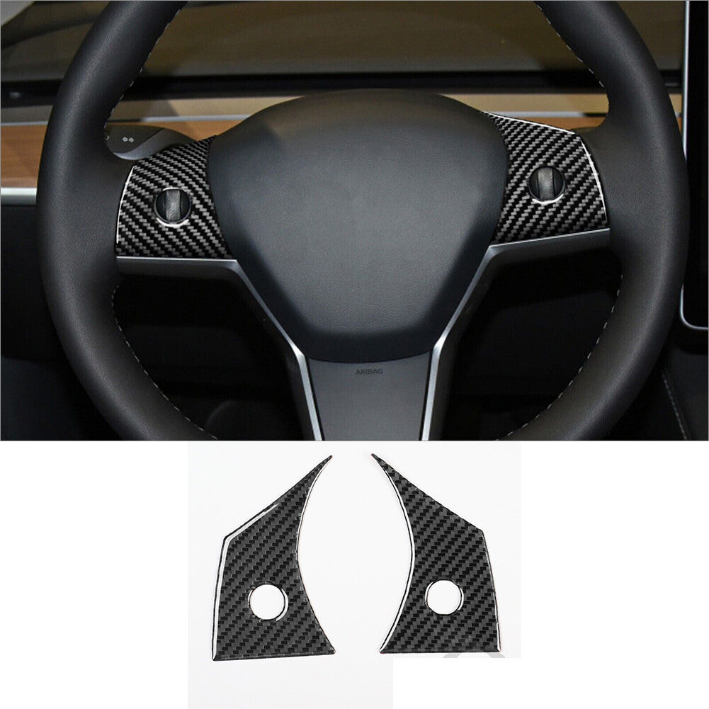 3x Carbon Fiber Interior Steering Wheel Cover Trim for Tesla for Model Y /3 2017-2022