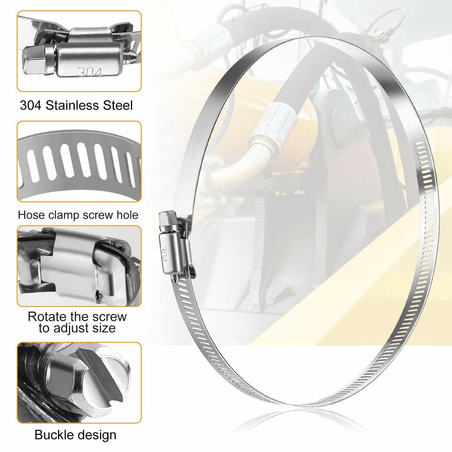 12-inch metal hose clamp, adjustable stainless steel hose clamp for flexible hoses