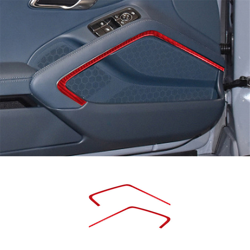 2Pcs Red Carbon Fiber Interior Door Strips Cover Trim for Porsche 718 2016-2022