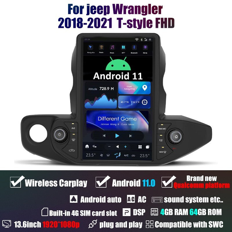64GB for Jeep for wrangler 2018-22 for Tesla Vertical Screen Android Radio 13.6 Stereo