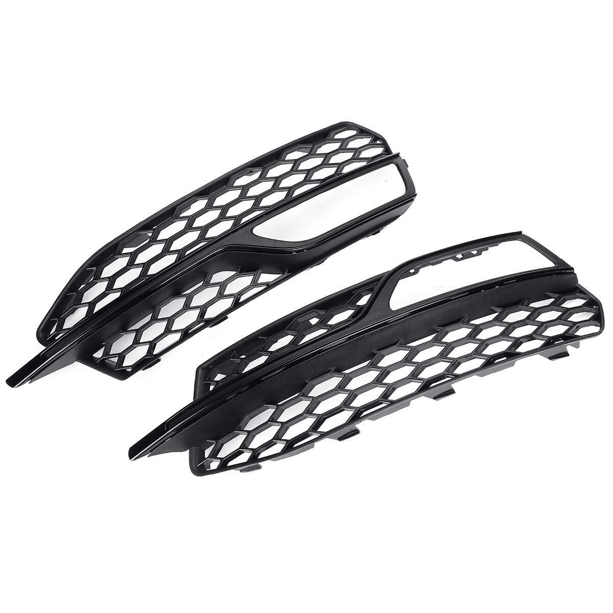 2-Piece Front Bumper Fog Light Grill Covers for 2013-2016 for Audi A3 S Series S3 Honeycomb