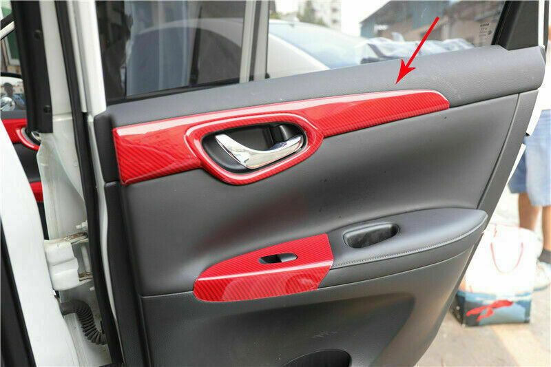 4x For 2013-2019 for Nissan Sentra Sylphy Red Carbon ABS Inner Door Panel Cover Trim