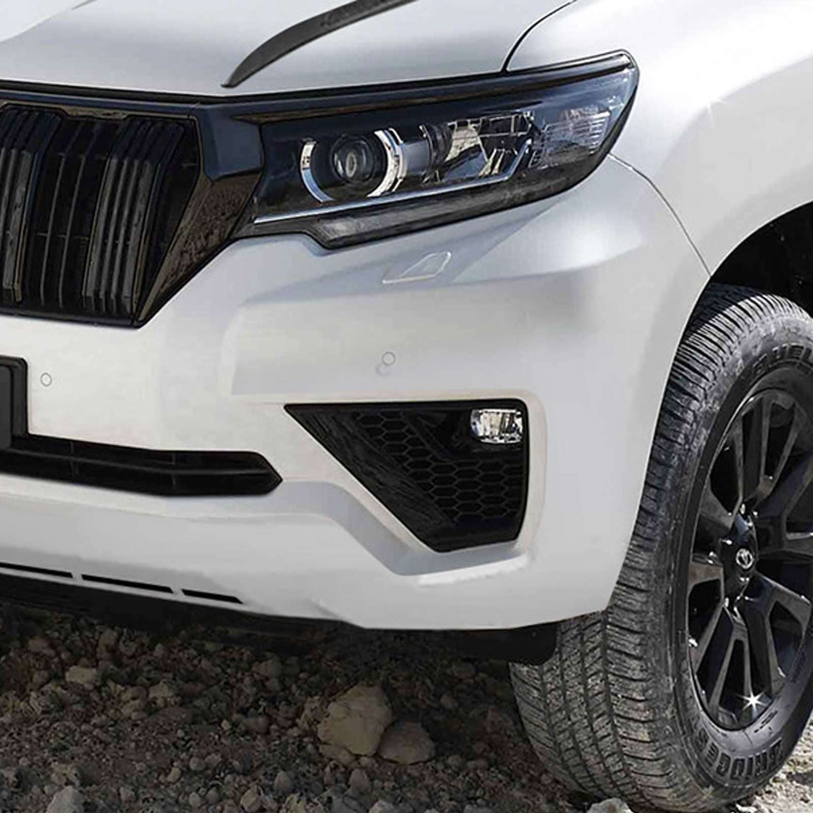 Glossy Black Front Bumper Fog Lamp Trim Cover Refit for Toyota Prado 2018-2021