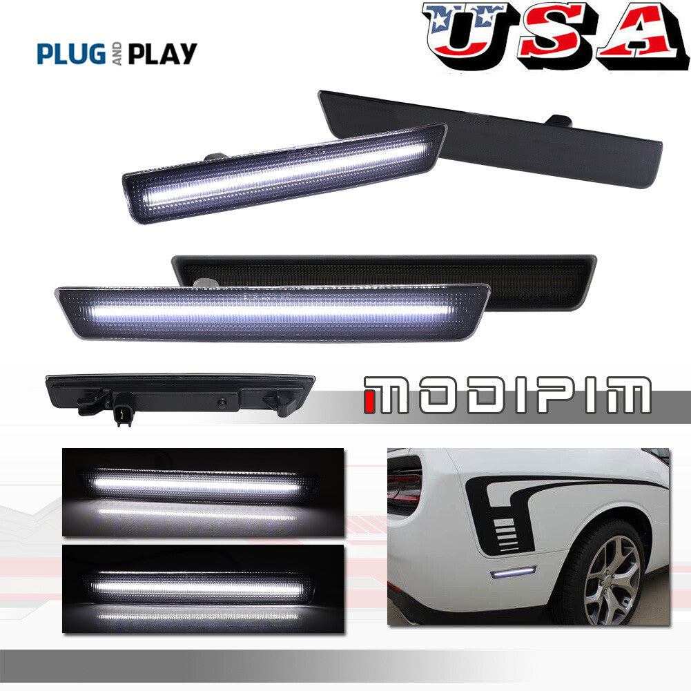 Smoked front and rear all-white LED side marker lights for Dodge for Challenger 15-23