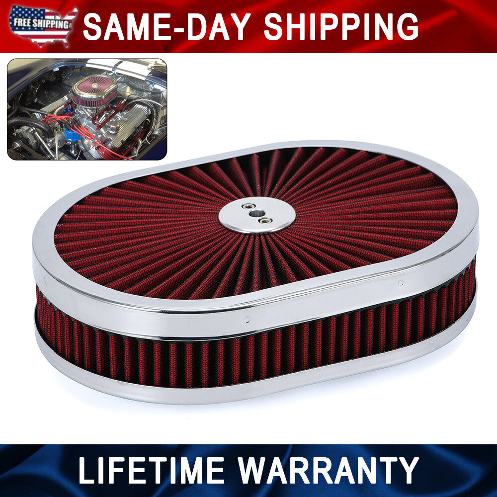 RED 12 Oval Flow Thru Hot Rod Air Cleaner Washable SBC BBC for Chevy for Ford