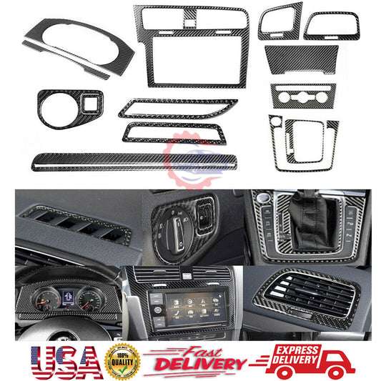 15PCS Carbon Fiber Interior Dashboard Cover Set for Golf 7 MK7 GTI 2014-19 Left