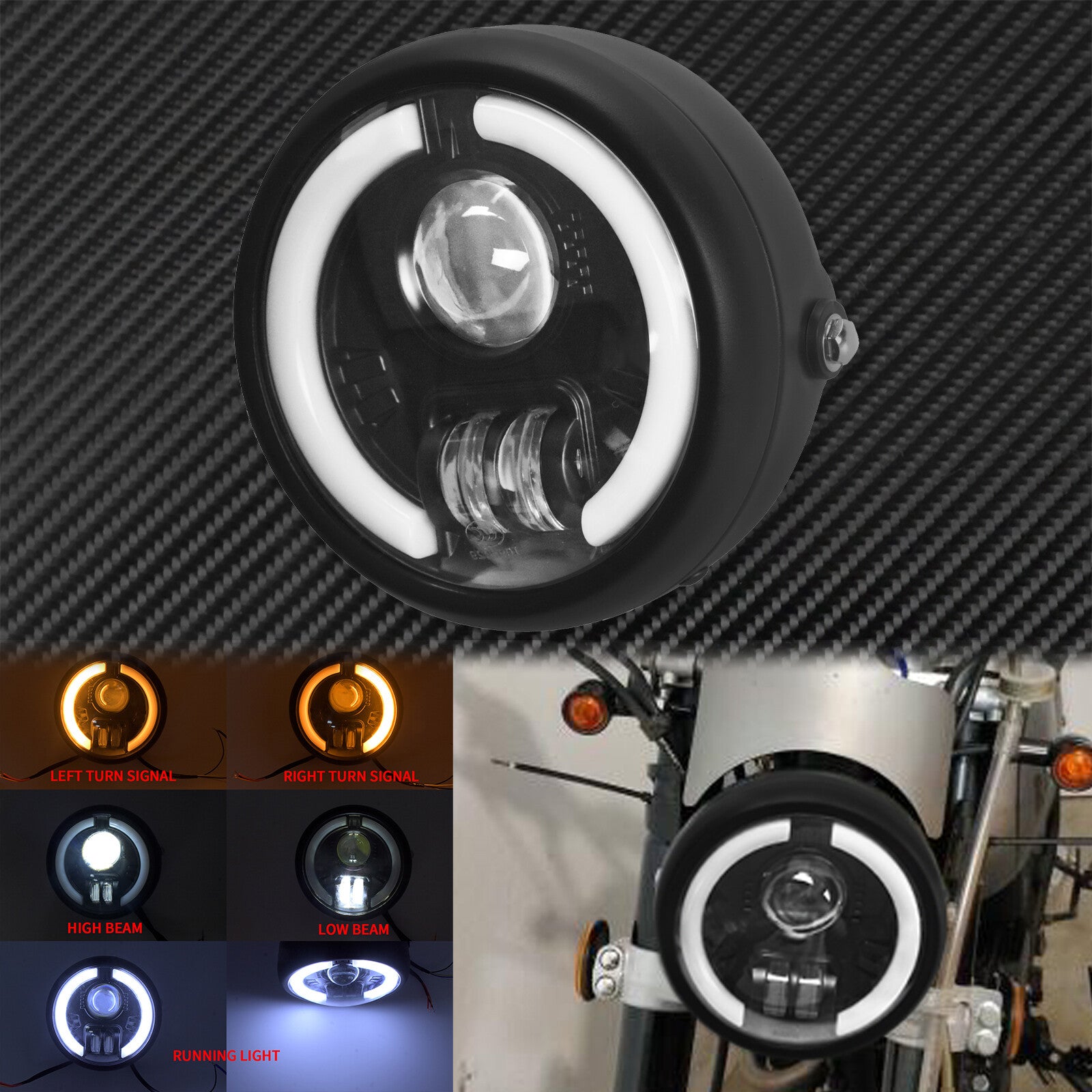 6.5 Headlight Running Turn Signal Low High Beam Lamp Fit for Harley Sportster