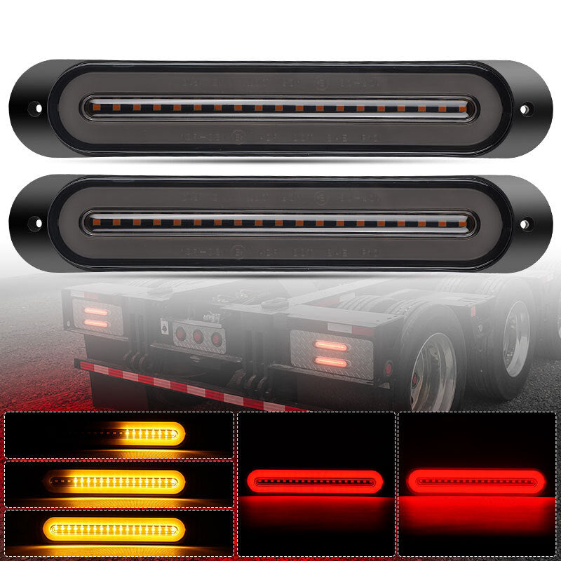 9'' LED Flowing Brake Turn Signal Tail Lights Stop DRL Red/Amber Truck Trailer