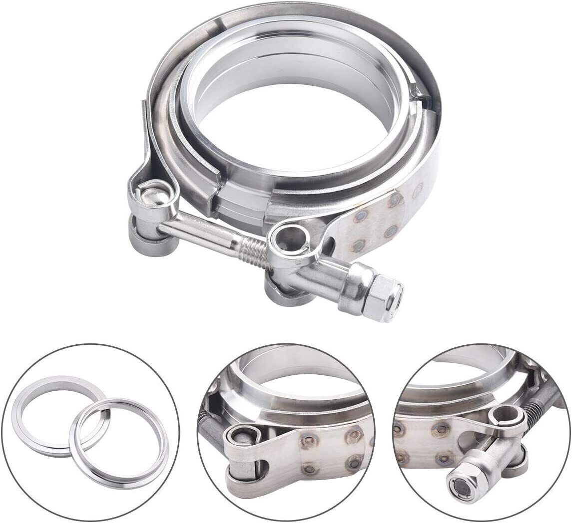 2 x 2.5 inch stainless steel V-band bolt clamps + 2 x male and female flange clamps