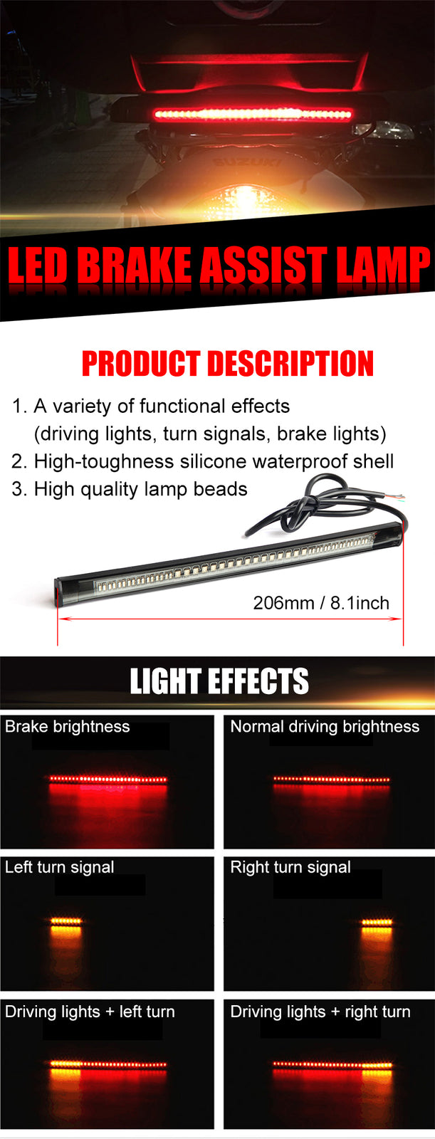 48 LED light strip for motorcycle logo steering brakes, suitable for Niva all-terrain vehicles.