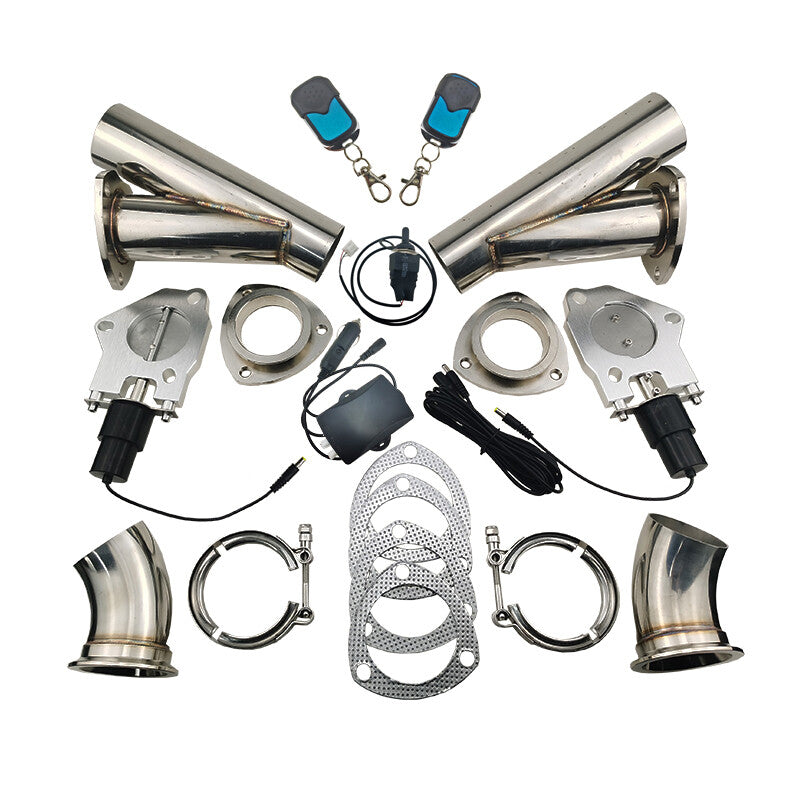2-inch dual electric exhaust valve motor Y-tube kit with manual control and remote switch