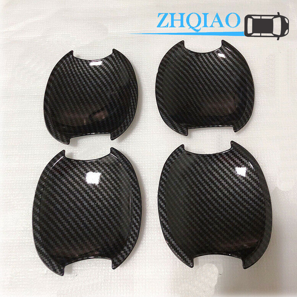 Carbon Fiber Door Handle Bowl Insert Cover Chrome Trim for Honda for Civic 2006-2011