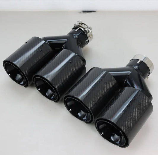 for BMW 63mm In 101MM Out Dual Car Carbon Fiber Exhaust TWIN End Tips Tail Pipe