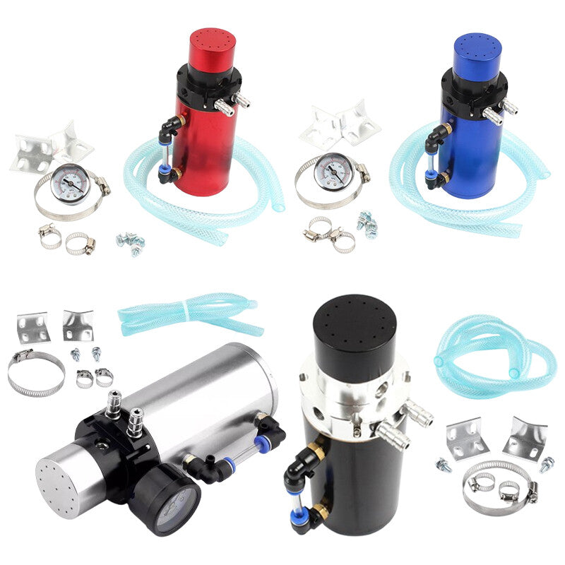 7 X 2.5 Aluminum Engine Oil Catch Reservoir Breather Tank/Can+ Gauge Blue